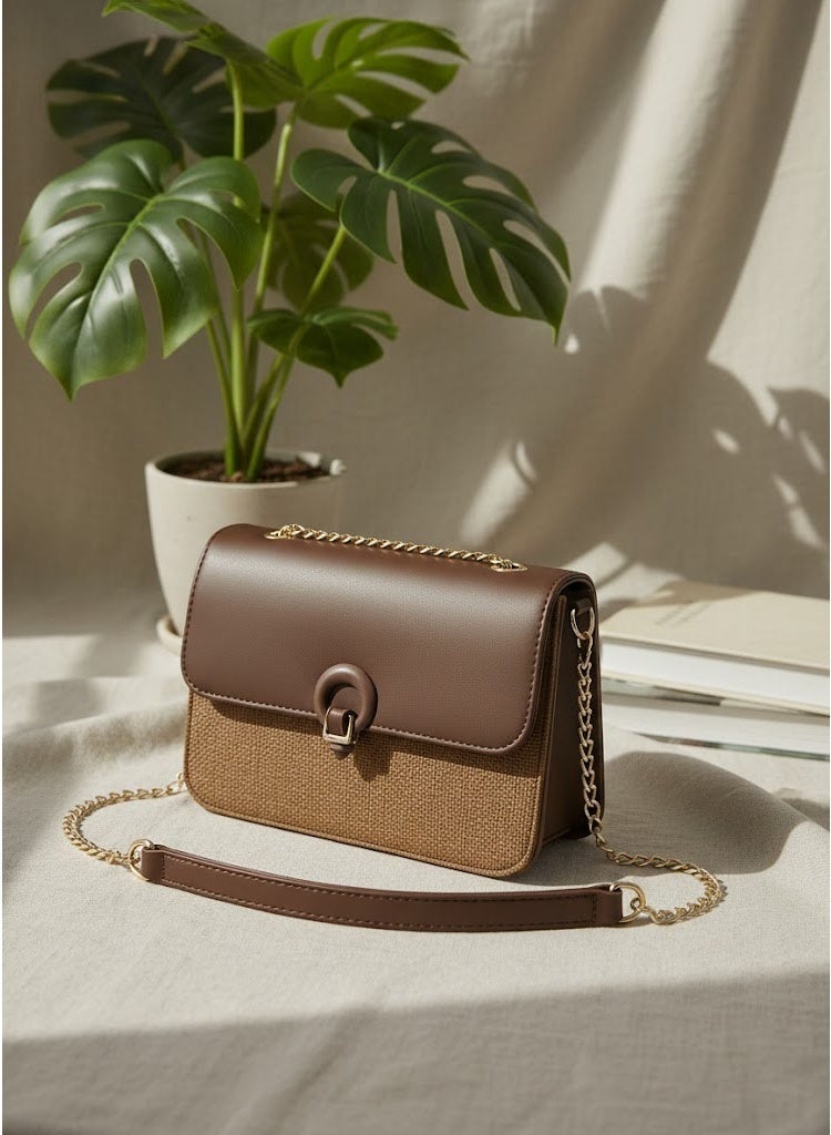 FUMES Coffee brown Women’s Luxury Flap Shoulder Bag with Chain Strap and Magnetic Closure - Image 4